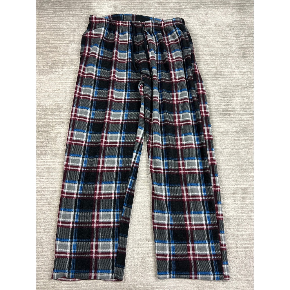 DG Hill Pajama Pants Men 2XL Black Plaid Fleece Sleepwear Drawstring Relaxed Fit